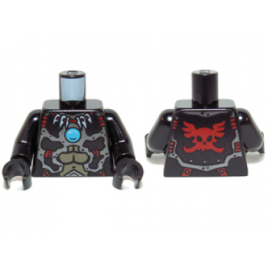 black torso chima silver armor muscles bone necklace red winged skull emblem and blue round jewel chi pattern black arms black hands