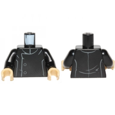 black torso sw jacket with silver side buttons pattern bith musician black arms tan hands
