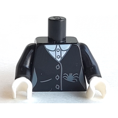 black torso female jacket with buttons spider in pocket pattern black arms white hands