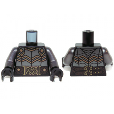black torso lotr armor with dark brown woven belt and gold buckles pattern pearl dark gray arms black hands