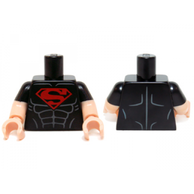 black torso shirt with muscles and red superman s logo pattern light nougat arms with molded black short sleeves pattern light nougat hands