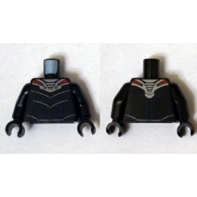 black torso armor silver and red with blue muscles pattern black manta black arms black hands