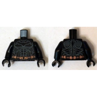 black torso batman logo with body armor outline and copper belt pattern black arms black hands