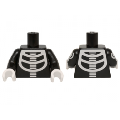 black torso white minifigure skeleton pattern black arms with white minifigure skeleton pattern white hands