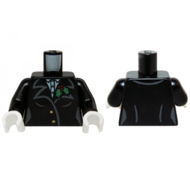 black torso female jacket with lapels gold buttons and holly lapel pin pattern black arms white hands