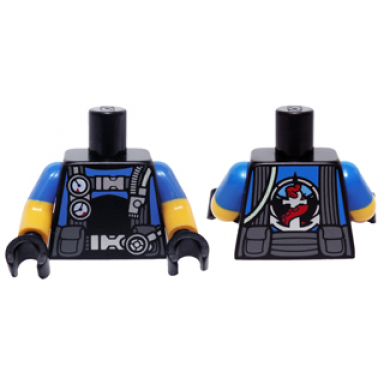 black torso scuba diver straps and gauges with anchor and octopus emblem pattern yellow arms with molded blue short sleeves pattern black hands