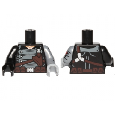 black torso gray armor with holster pattern winter soldier flat silver arm left with red star pattern black arm right light bluish gray hand left black hand right