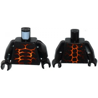 black torso nexo knights bare chest with dark red orange and yellow cracks pattern black arms black hands