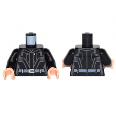 black torso female outline jacket with dark bluish gray trim and sand blue belt pattern black arms light nougat hands
