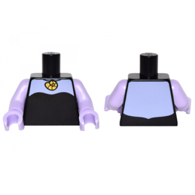 black torso female dress strapless with lavender neckline and back and shell necklace pattern lavender arms lavender hands