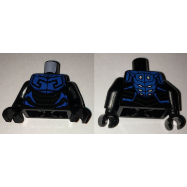 black torso batman armor with insect scales and blue beetle pattern black arms black hands