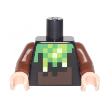 black torso pixelated bright green lime and yellowish green slime dark brown stomach pattern reddish brown arms light nougat hands