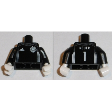black torso soccer shirt with adidas logo 4 stars and eagle front white stripes neuer 1 white pattern black arms white hands