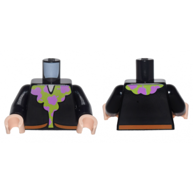 black torso jacket with lime and medium lavender fluffy trim pattern black arms light nougat hands