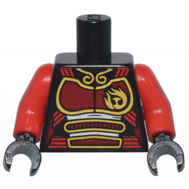 black torso ninjago female dark red samurai armor with gold phoenix pattern red arms black hands
