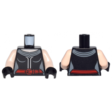 black torso female outline dress with 2 silver vertical lines and red belt with buckle pattern light nougat arms black hands
