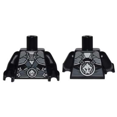 black torso ninjago dark silver and silver armor plates straps and buckles dark bluish gray sash stone gorilla head pattern black arms black hands