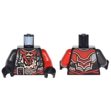 black torso ninjago red silver and copper armor with clock smartphone and headphones pattern red arm left pearl dark gray arm right black hands