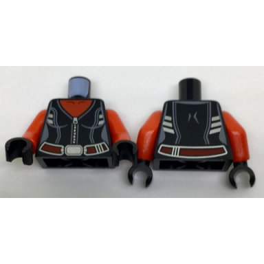 black torso female top with red neck silver zipper and trim and dark red belt pattern red arms black hands