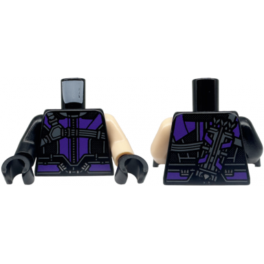 black torso suit with purple highlights and straps quiver on back pattern hawkeye light nougat arm left black arm right black hands