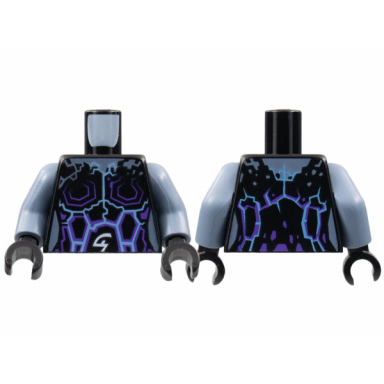 black torso female outline with dark purple and bright light blue rock lightning effect and white arcane symbols pattern sand blue arms black hands