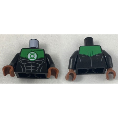 black torso muscles outline with green lantern logo on white background and green shoulders pattern black arms reddish brown hands