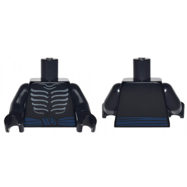 black torso ninjago skeleton ribs gray and dark blue waist sash pattern black arms black hands