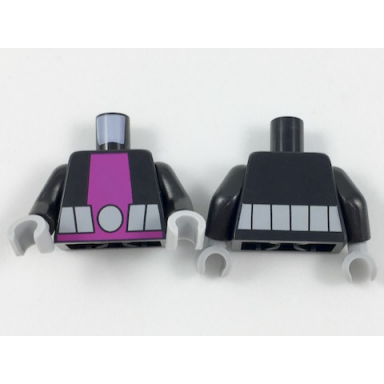 black torso purple vertical stripe and light bluish gray belt pattern black arms light bluish gray hands