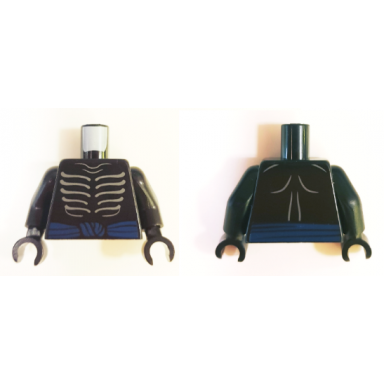 black torso ninjago skeleton ribs gray and dark blue waist sash pattern and gray muscles outline on back black arms black hands