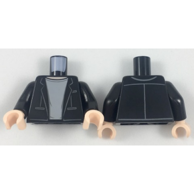 black torso jacket over light bluish gray t-shirt with light nougat neck pattern black arms light nougat hands