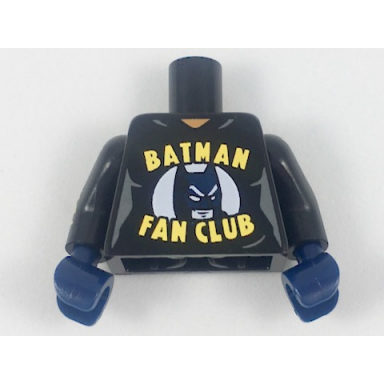 black torso female with yellow batman fan club pattern black arm left with 2 yellow stripes pattern black arm right with yellow 1 batfan pattern dark blue hands