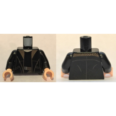 black torso coat with brown zigzag design lapels black shirt and brown belt pattern black arms light nougat hands