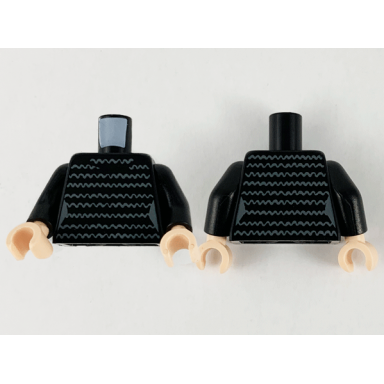 black torso female black dress with wavy lines pattern black arms light nougat hands