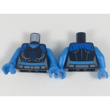 black torso female blue shoulders dark blue snowflake symbol pattern dark azure arms dark azure hands