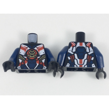 black torso female armor white and dark blue panels gold samurai x logo gold and red trim pattern dark blue arms black hands