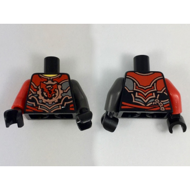 black torso ninjago dark red silver and copper armor with clock pattern pearl dark gray arm left red arm right black hands