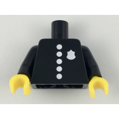 black torso police with classic badge and 5 buttons pattern black arms yellow hands
