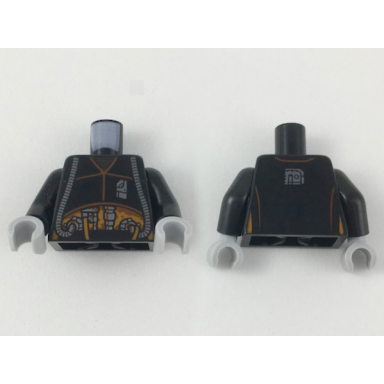 black torso sw dark orange seams silver badge hoses and mechanical components pattern black arms light bluish gray hands