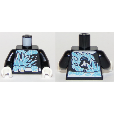 black torso ninja robe with white belt and spinjitzu ice burst pattern black arms white hands