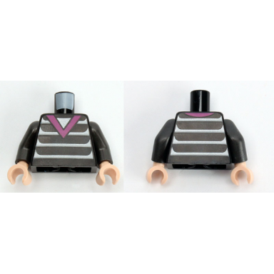 black torso magenta v-neck and silver stripes pattern edna mode pearl dark gray arms light nougat hands