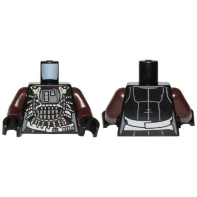 black torso female sw jumpsuit necklace with fangs and front panel pattern enfys nest dark brown arms black hands