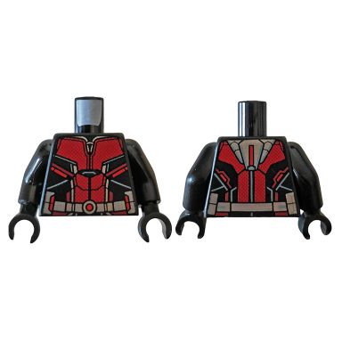 black torso ant-man dark red body suit with silver trim pattern black arms black hands