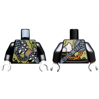 black torso ninjago spiked weapon on chain with stitched clothing pattern pearl dark gray arms white hands