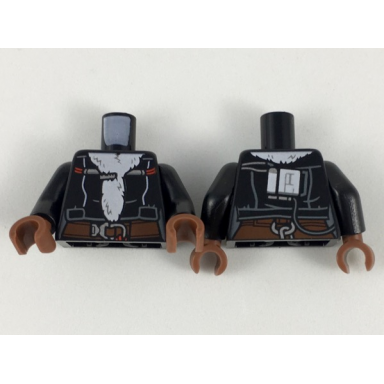 black torso female coat with white fur liner reddish brown belt with silver clasp pattern black arms reddish brown hands