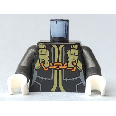 black torso ninjago olive green straps and orange chains front olive green backpack back pattern pearl dark gray arms white hands
