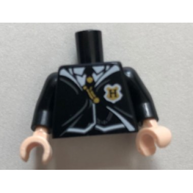 black torso harry potter uniform over black vest with gold emblem with h pattern black arms light nougat hands