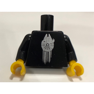 black torso sw vip minifigure millennium falcon pattern black arms yellow hands