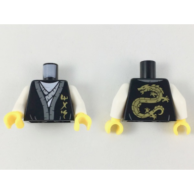 black torso robe with dark bluish gray hem gold ninjago logogram mas light bluish gray tunic pattern white arms yellow hands