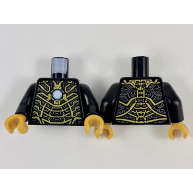 black torso armor with metallic light blue and white circle arc reactor dark silver and gold trim pattern iron man mark 41 black arms pearl gold hands