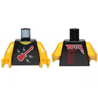 black torso sleeveless top with red guitar white lightning bolts and tour on back pattern yellow arms yellow hands